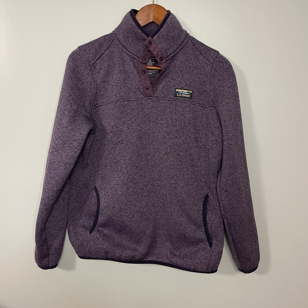 LL Bean Sweater Womens Small Purple Fleece Pullover Hiking Warm 1/4 Snap